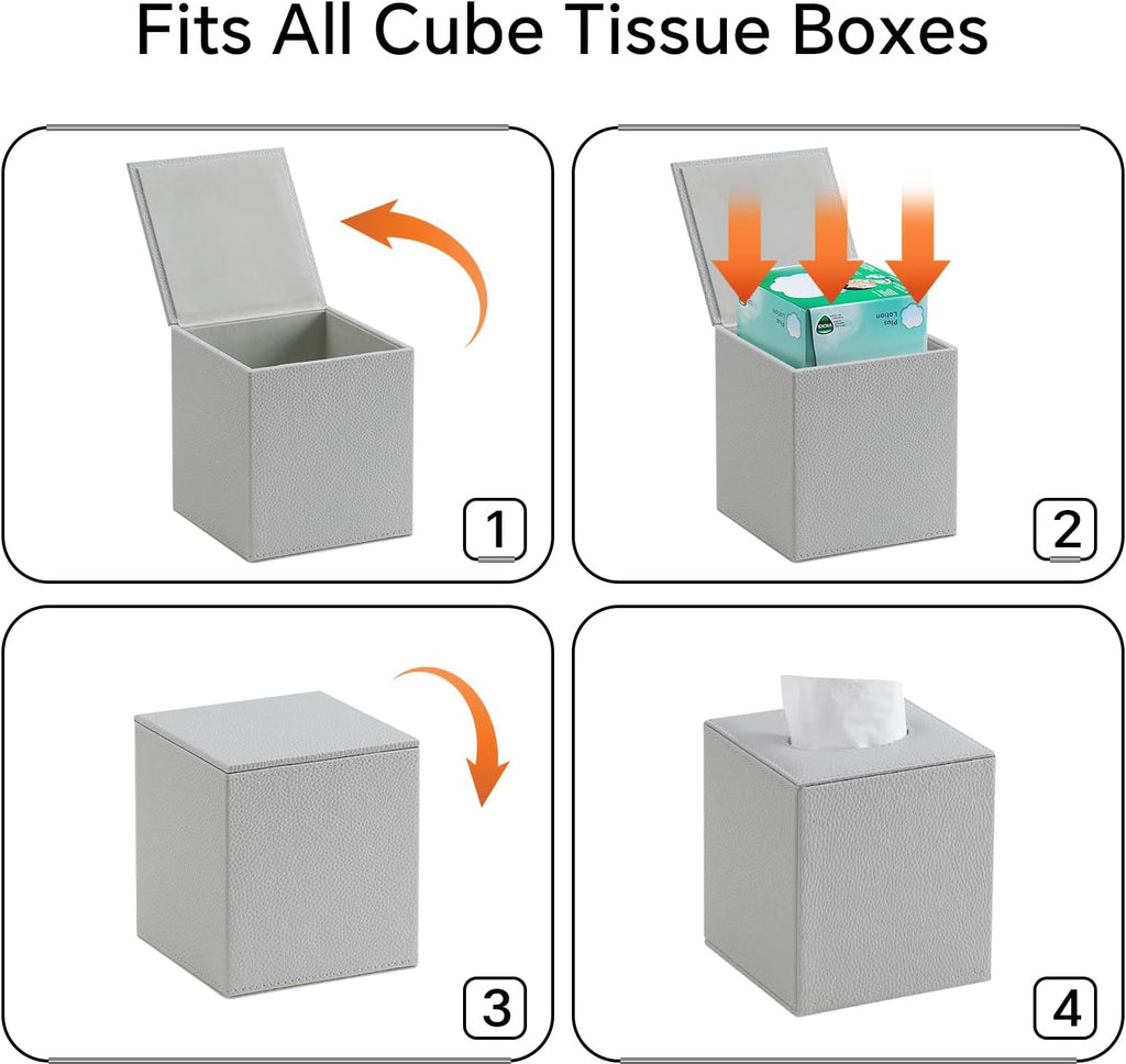Square Tissue Box Cover with Magnetic Closure Bottom, Grey