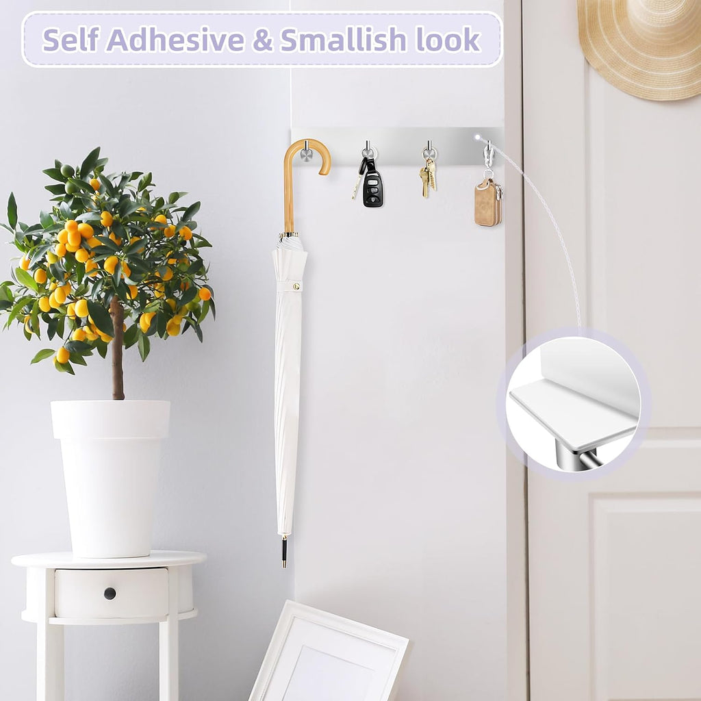 VIS'V Key Holder Wall Mount, Large Adhesive Key Hanger with 4 Hooks, Silver