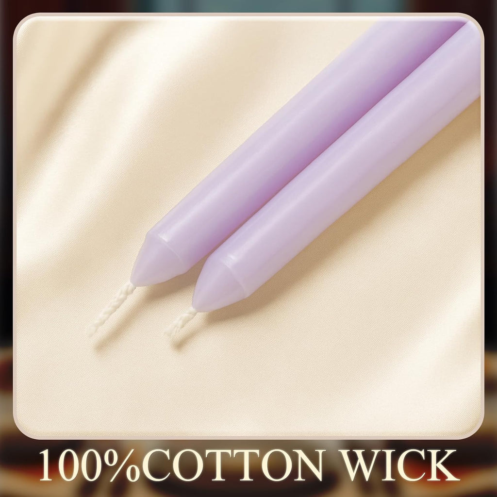 MTLEE 16 Pcs 10 Inch Taper Candle Sticks Smokeless Unscented, Light Purple