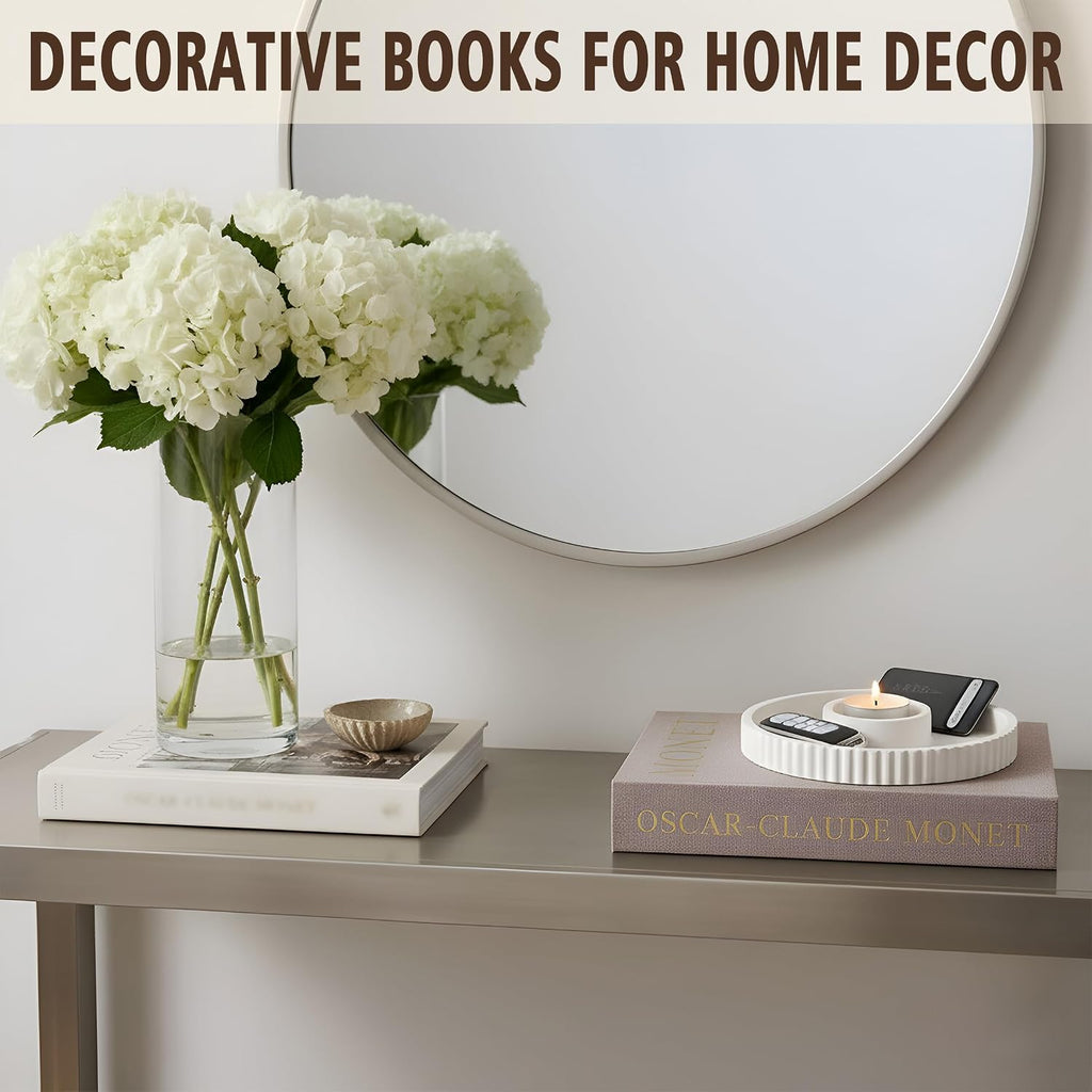 Decorative Book Set with Tray, Linen Coffee Table Books Decor