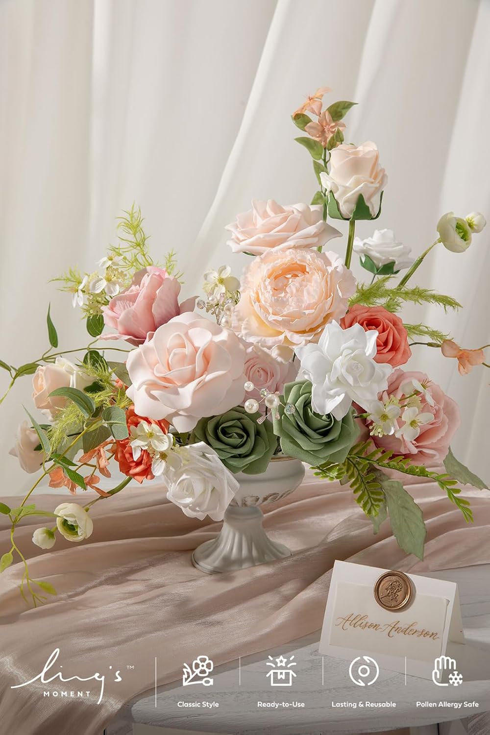 Ling's moment Fake Flowers Box, Faux Artificial Greenery Stems Foam Roses Gardenia Silk Peony Ranunculus Fabic Flower for Centerpieces Bouquet Wedding Vase Decorations, Garden Blush, Grand Combo