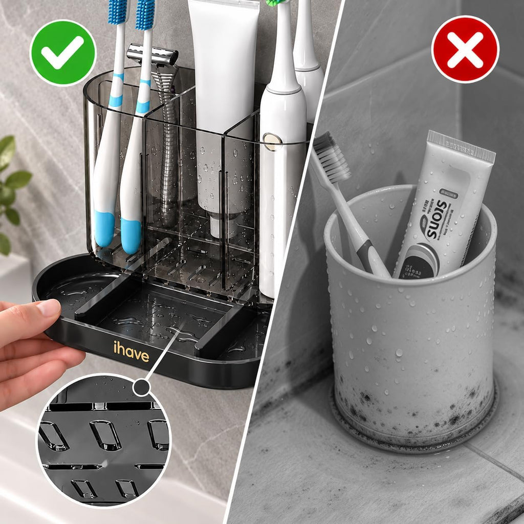 iHave Toothbrush Holders, Bathroom Counter Organizer with Wall Mount, Black