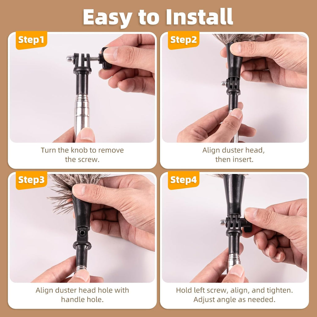 Extendable Ostrich Feather Duster for Cleaning with 49 inch Rotatable Pole