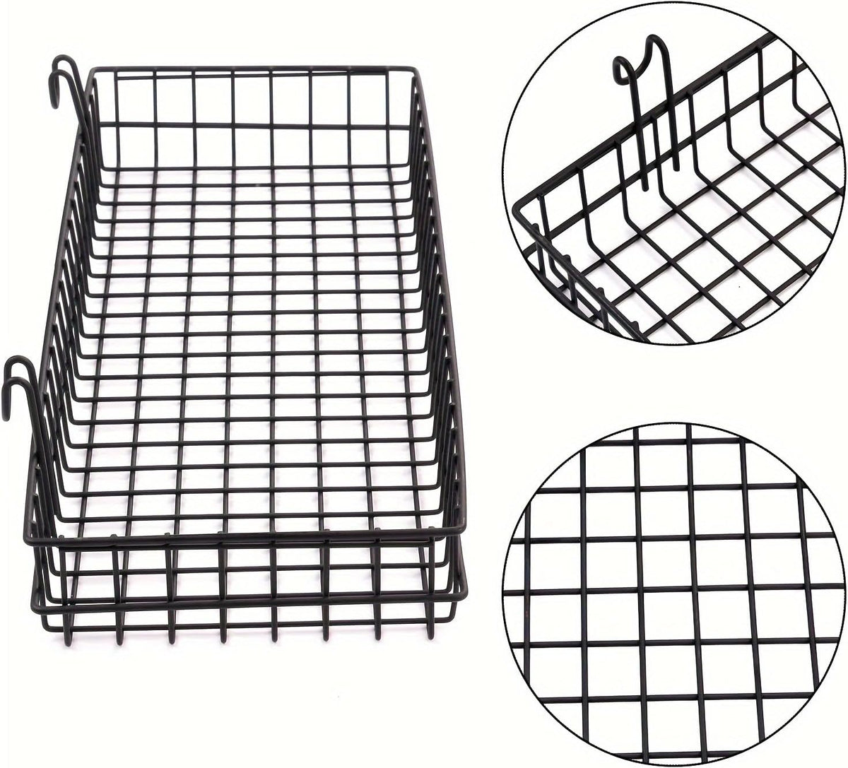 4 Pack Metal Grid Wall Baskets with Hooks, 15.75 x 6 x 2.36 Inch