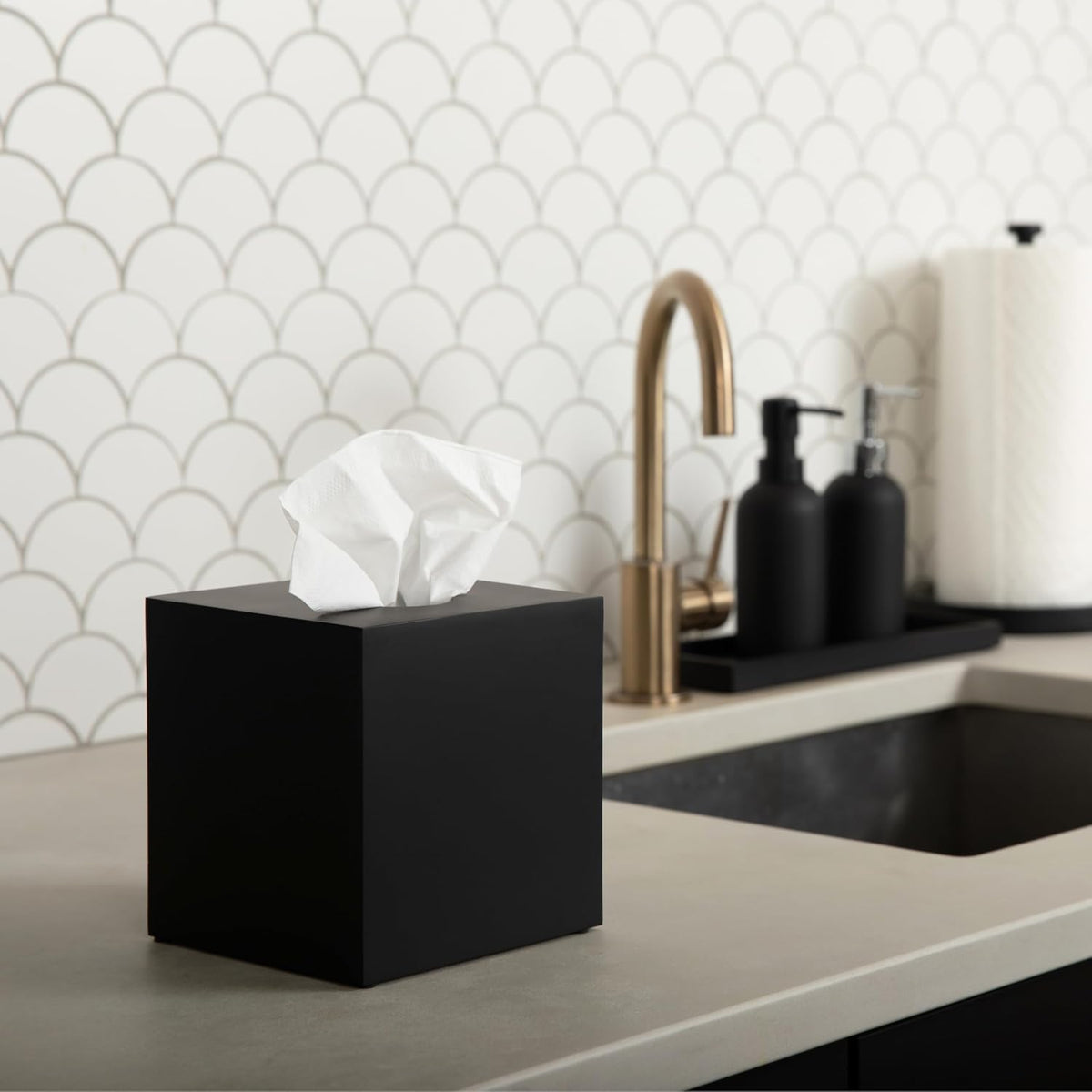 Essentra Home Matte Black Collection Square Tissue Box Cover (Pack of 2)
