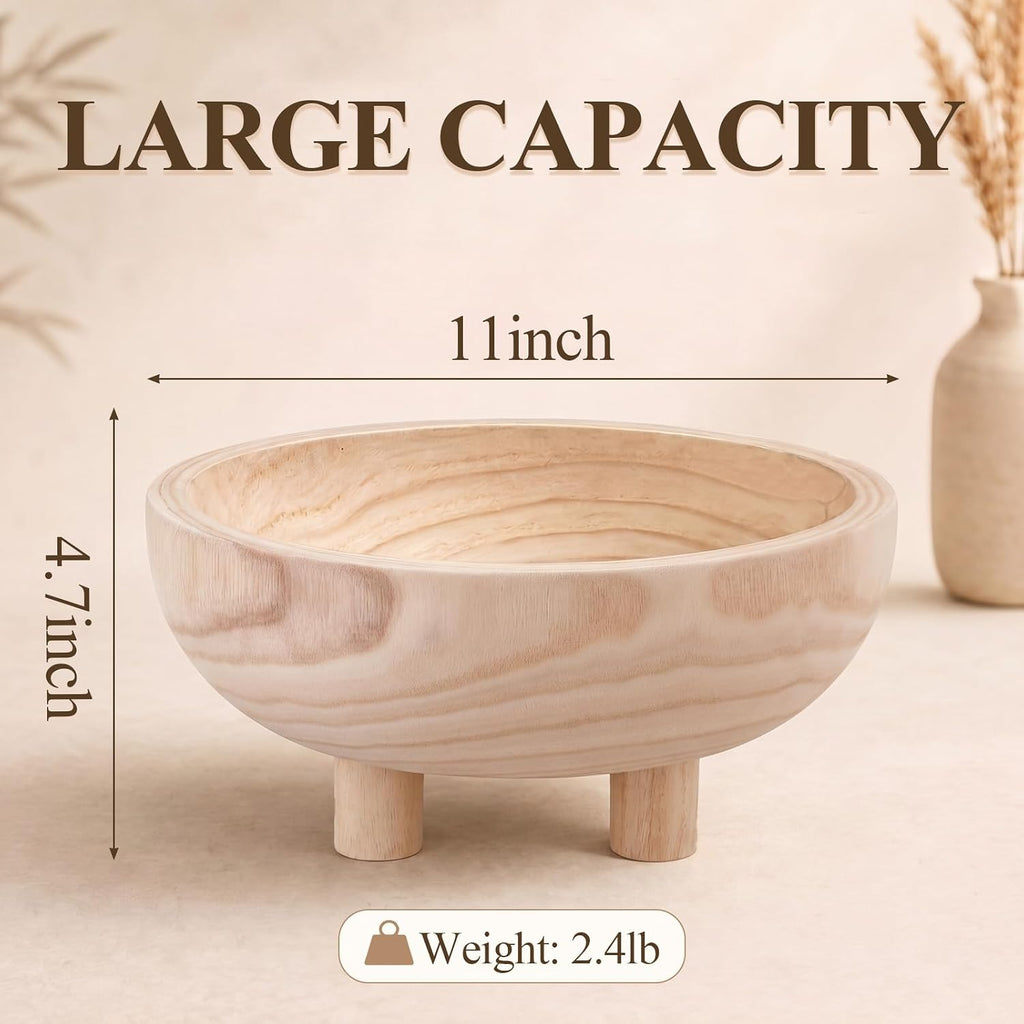 Natural Wooden Fruit Bowl with 4 Legs for Kitchen Counter
