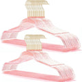 Pink Clothes Hangers 16", 40 Pack Plastic Clear Coat Hanger for Adult Closet, Durable Bling Ganchos de Ropa with Swivel Hook, Notched Shoulders & Ultra-Thin Space Saving Laundry Hanger for Dress Suits