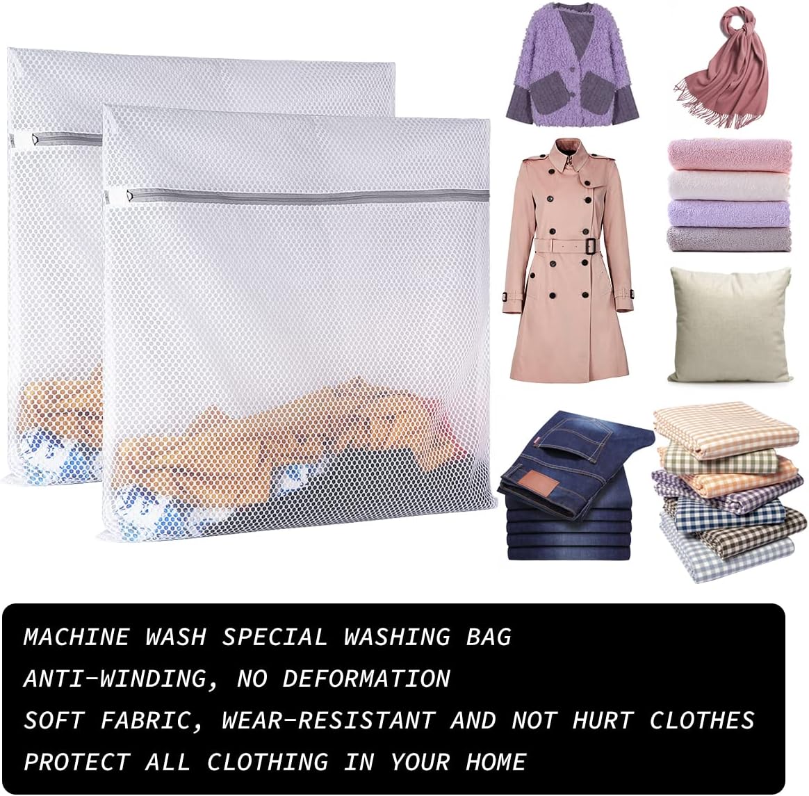2 XX-Large Honeycomb Mesh Laundry Bag Delicates Durable for Washing Machine,24 x 24 Inches lingerie bags for Laundry, Travel Storage Organize Bag for Cotton Clothes,Sheet,Sweater, Shoes