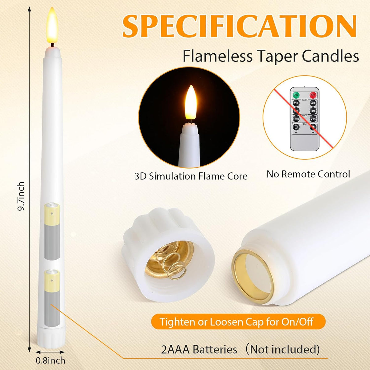 Baquler 50 Pcs Flameless Taper Candles Bulk Battery Operated, 9.7 Inch