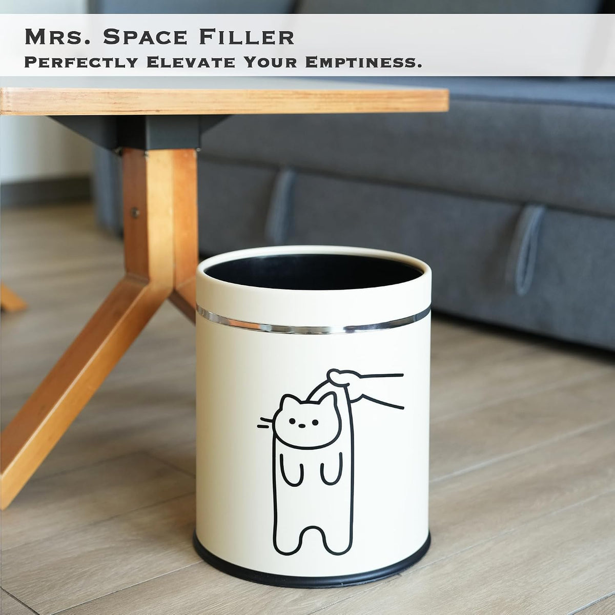 Juju Cat Trash Can - Cat Decor Garbage Can - Small Waste Basket for Bedroom - Garbage Bin Trashcan - Wastebasket Dustbin Trash Cans - 3.3 Gallon / 12.5 Liter (Bye)