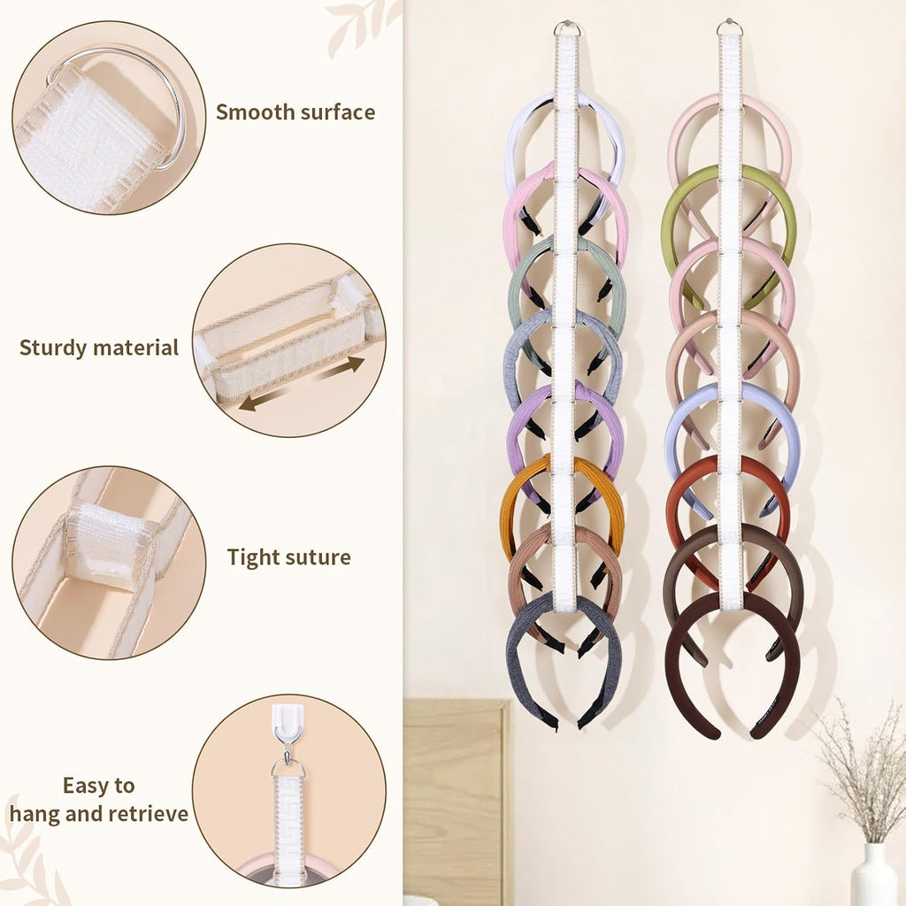 3 PCS Headband Holder Organizer for Girl,Hanging Hairband Storage for Women,Brown Hair Hoop Display Hair Accessories Organizer Bedroom College Dorm Decor (Cream textured)