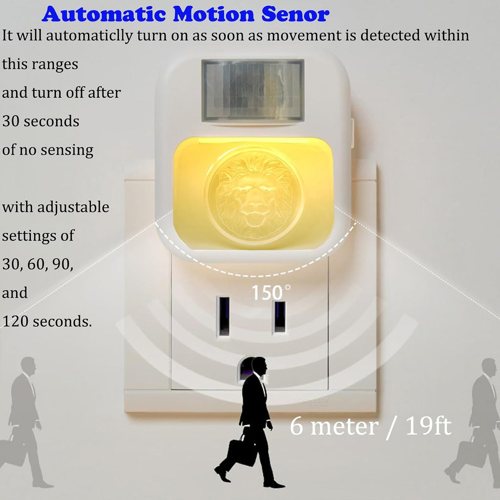 Compact Smart Motion Sensor LED Night Light - Dimmable, Adjustable Color, Plug-in for Hallway, Bathroom, Bedroom - Travel-Friendly (Lion Head, 2)