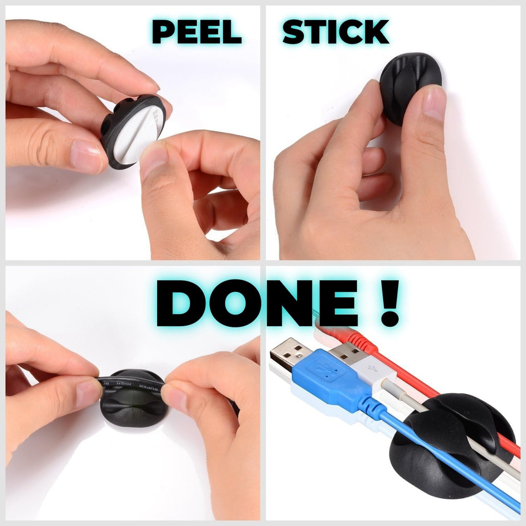 OHill 24PCS Black Cable Clips, Self Adhesive Cord Holder Cord Organizer
