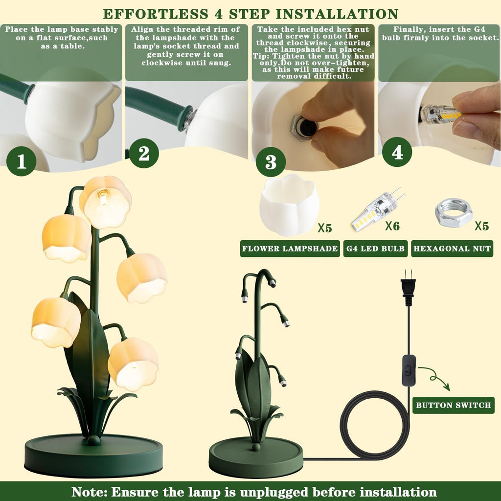 WERFOP Vintage Lily of the Valley Flower Table Lamp