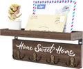 buways Key Holder Wall Mount with 8 Hooks and Cozy Home Sign (Brown)