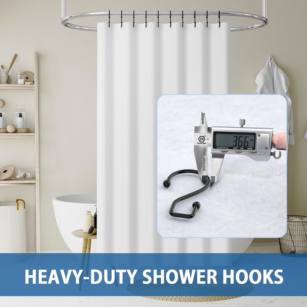 Goowin Metal Black Shower Curtain Hooks Rings, S Shape Metal Shower Curtain Rings Rust Proof Shower Curtain Hangers, Heavy-Duty Multi-Functional Shower Hooks for Shower Curtain, Black, 12 Pack