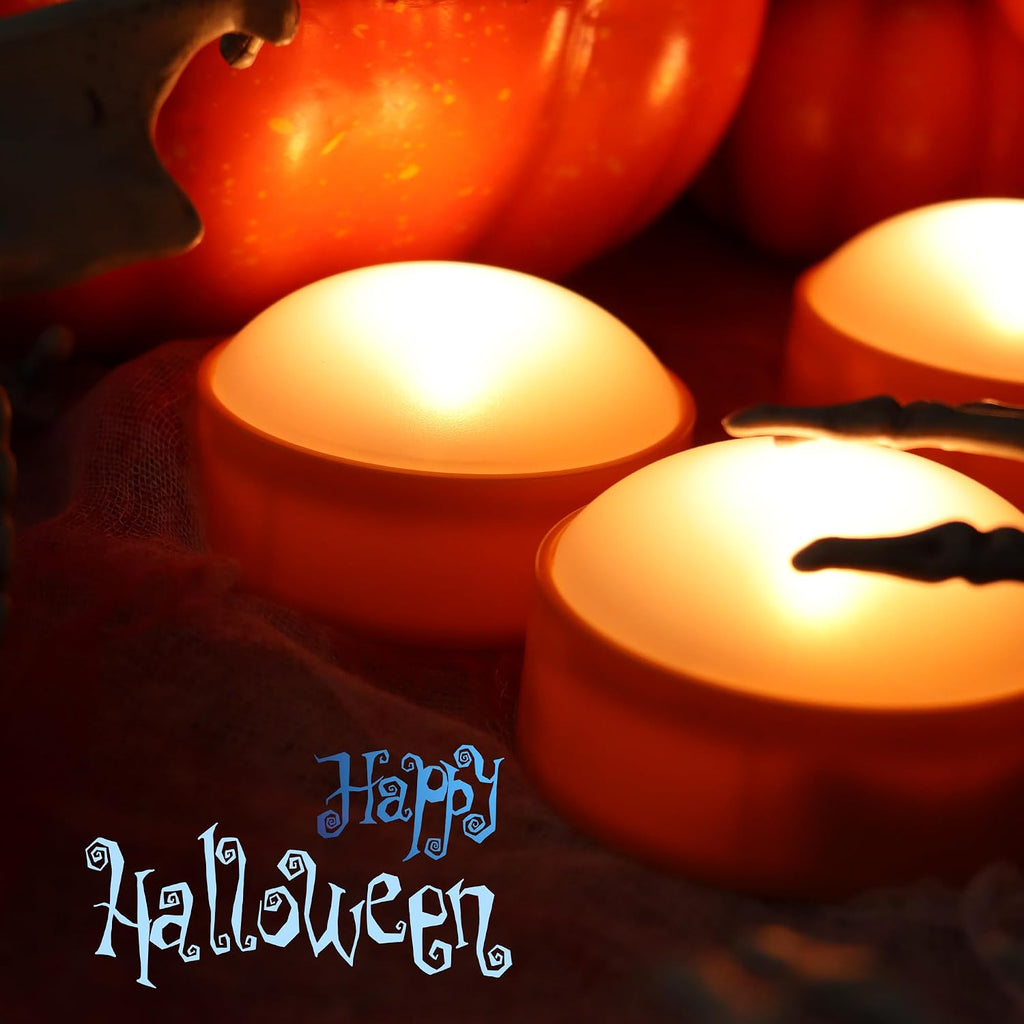 Halloween Pumpkin Battery Operated Flameless LED Candles w Remote, Orange