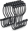 Goowin Shower Curtain Hooks, 12 Pcs Shower Curtain Rings, Stainless Steel Black Shower Curtain Hooks, Shower Curtain Rings Rust Proof, Smooth Sliding Anti-Drop Double Shower Rings for Curtain (Black)