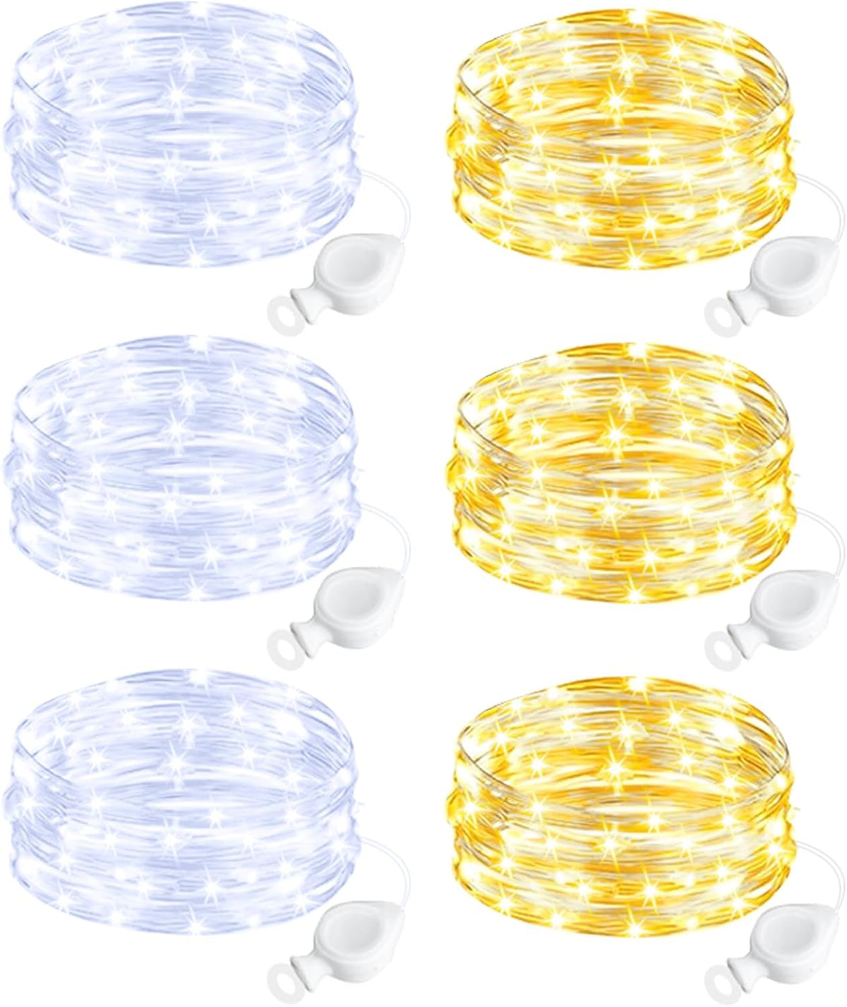 btfarm 6 Pack Fairy Lights Battery Operated, 7FT 20 LED Mini String Lights Waterproof Silver Wire for Mason Jars Centerpiece Table Crafts Bedroom Christmas Decoration, Cool-Warm White