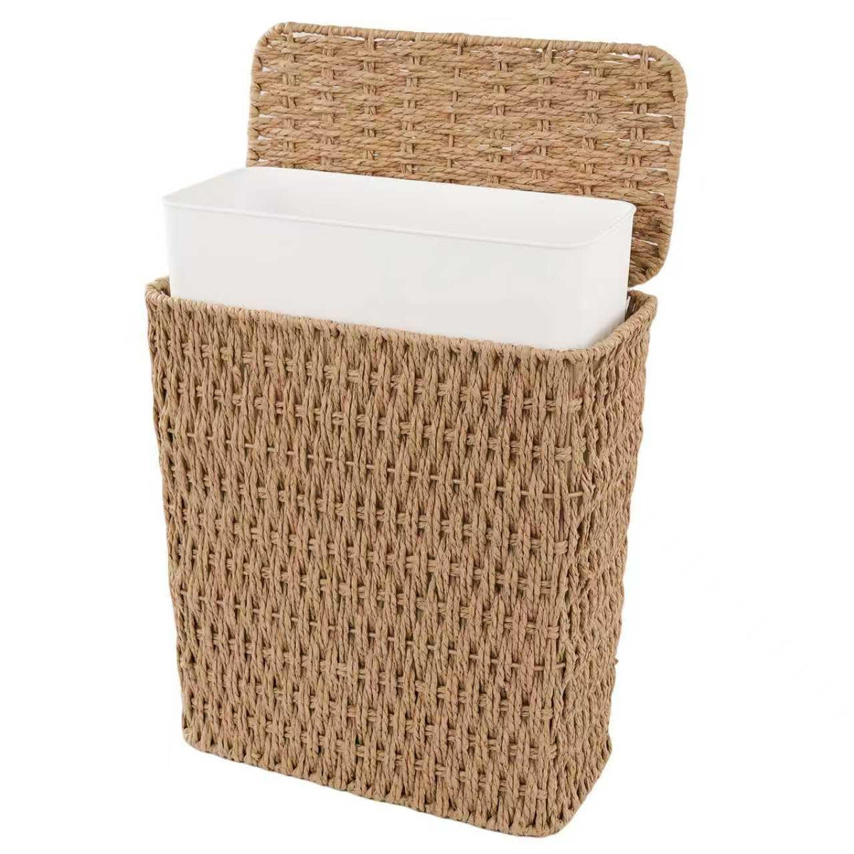 Coeusy 3 Gallon Paper Rope Bathroom Trash Can,Small Wicker Trash Cans with Lid and Liner,Woven Rattan Narrow Waste Basket for Bedroom,Office,Natural