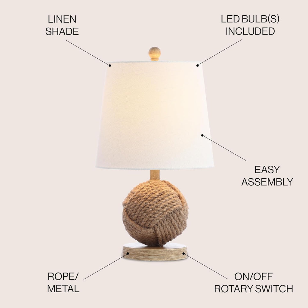 JONATHAN Y Monkey Fist 18" Rope Metal Ball LED Table Lamp, Natural