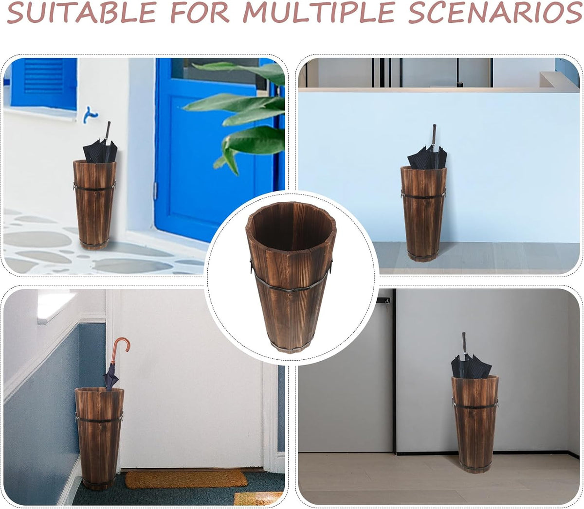 Garneck Wooden Umbrella Holder Vintage Farmhouse Umbrella Stand Rustic Umbrella Bucket Umbrella Rack for Canes Walking Sticks Home Entryway Office