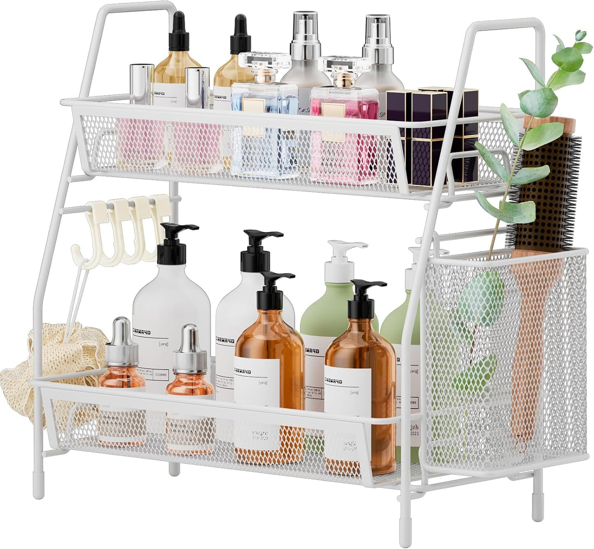 2 Tier Bathroom Countertop Organizer, Vanity Storage Shelf, Small, White