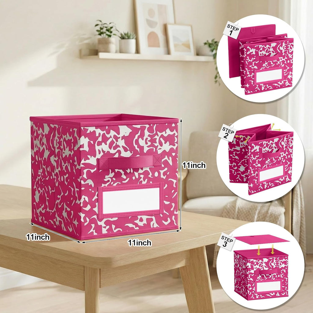 LemonRoad 6 Fabric Cube Storage Bin 11'' Classroom Bin, Rainbow, Label