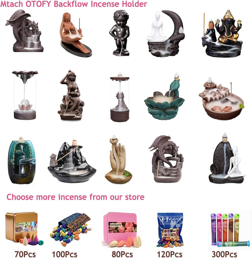 OTOFY 70 PCS Backflow Incense Cones Green Tea Incense Osmanthus Jasmine Lavender Rose Sandalwood Mixed Natural