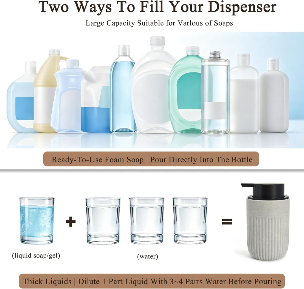 Blue Ceramic Foaming Soap Dispenser for Bathroom Countertop 13oz