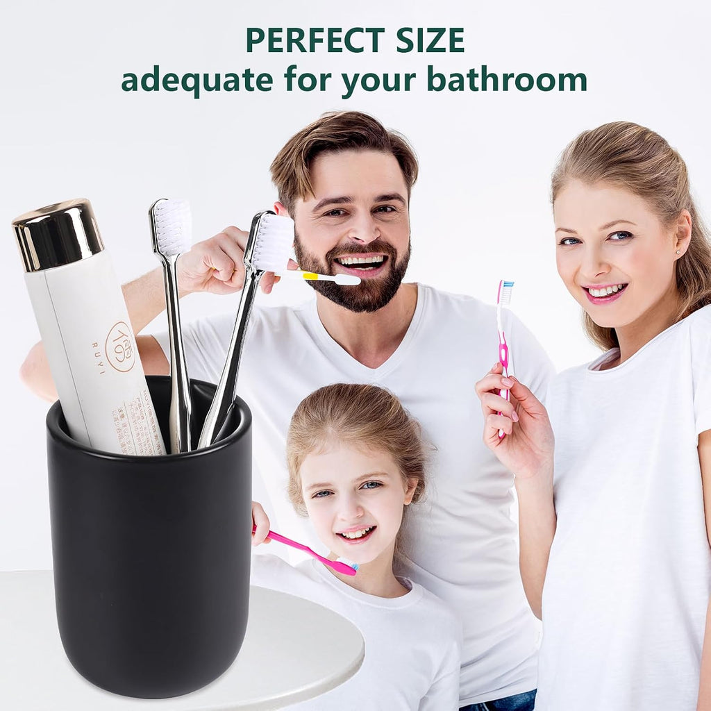 BosilunLife Ceramic Toothbrush Holder (Black, Cylinder)