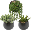Velener Artificial Succulents Plants in Black Pots (Set of 3) - Faux String of Pearls, Aloe & Sedum Potted Plants Small Fake Plants Indoor for Home Office Table Desk Shelf Kitchen Bathroom Decor