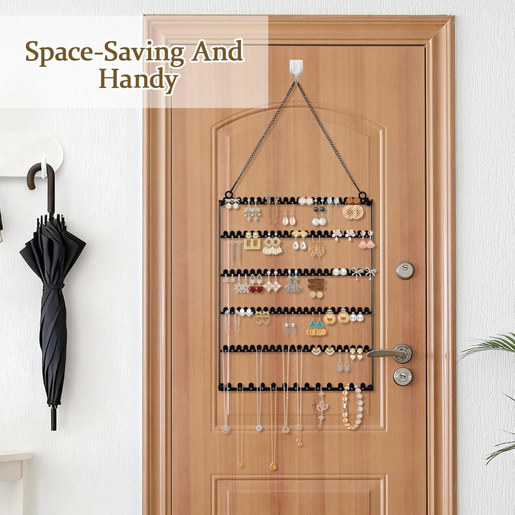 6 Tier Earring Holder Wall Mounted Hanging Earring Organizer Black