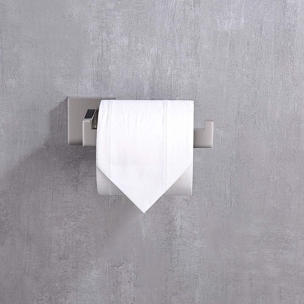 TASTOS Polished Chrome Toilet Paper Holder SUS304 Stainless Steel, Modern Square Half Open Bathroom 5 inch TP Holder Wall Mount Rustfree Tissue Roll Dispenser for Washroom Kitchen