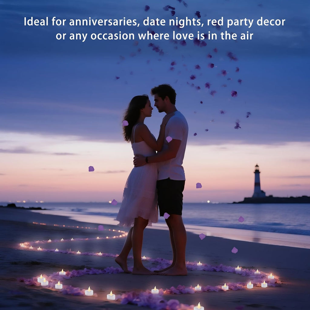 500Pcs Rose Petals with 12 LED Tea Lights Candles Set, Purple Artificial Rose Petals and Flameless Candles Set for Anniversary, Valentine's Day, Wedding Christmas Decor