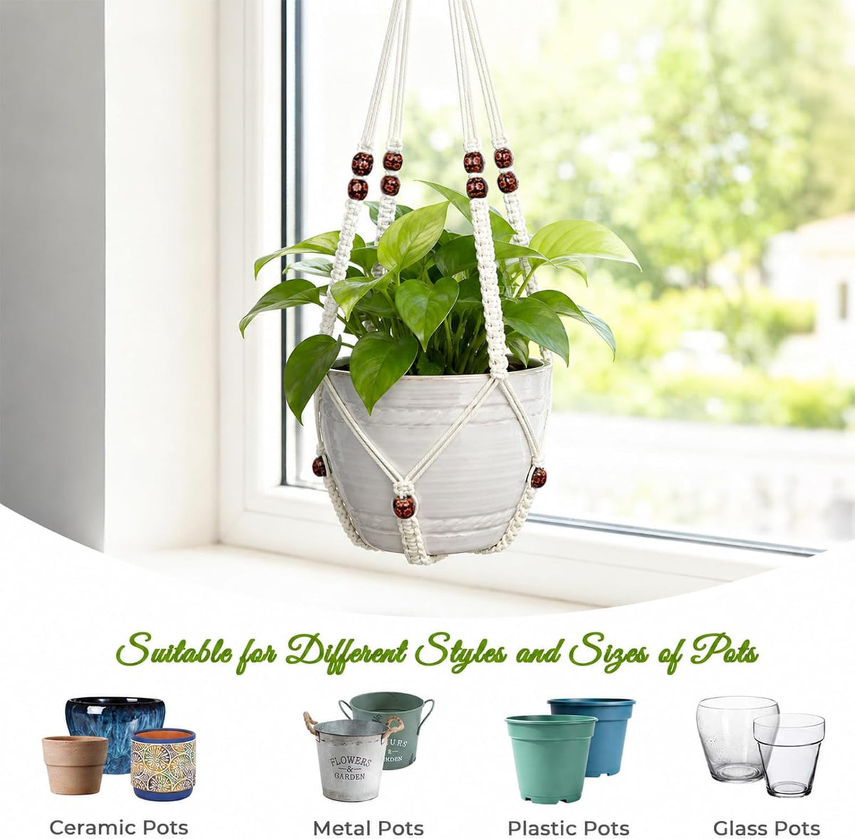 Macrame Plant Hanger Indoor 35 Inch Hanging Basket Ivory 2Pack