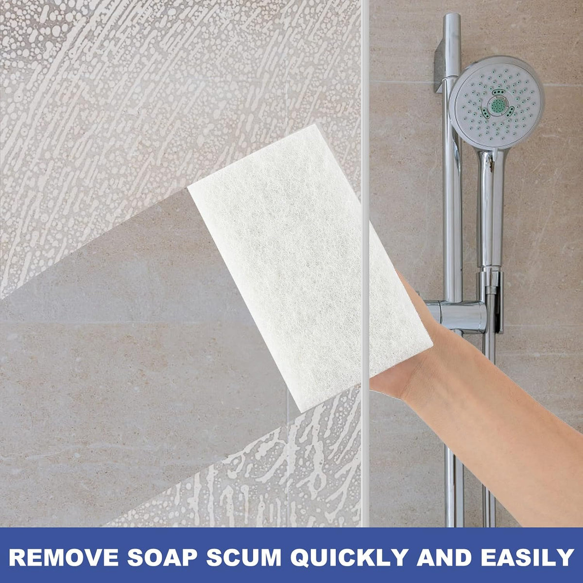 Handled Bath Scrubber, Bathroom Scouring Pad, Heavy Duty Cleaning Sponge Scrub Brush, Non-Scratch Remove Soap Scum, for Cleaning Shower Tile Bathtube Sink Spas Hot Tubs, Swimming Pool Step & Corner