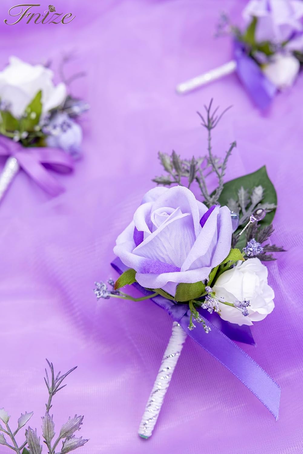 Fnize Purple Boutonniere for Men Set of 6 Groom Groomsmen Wedding Flower