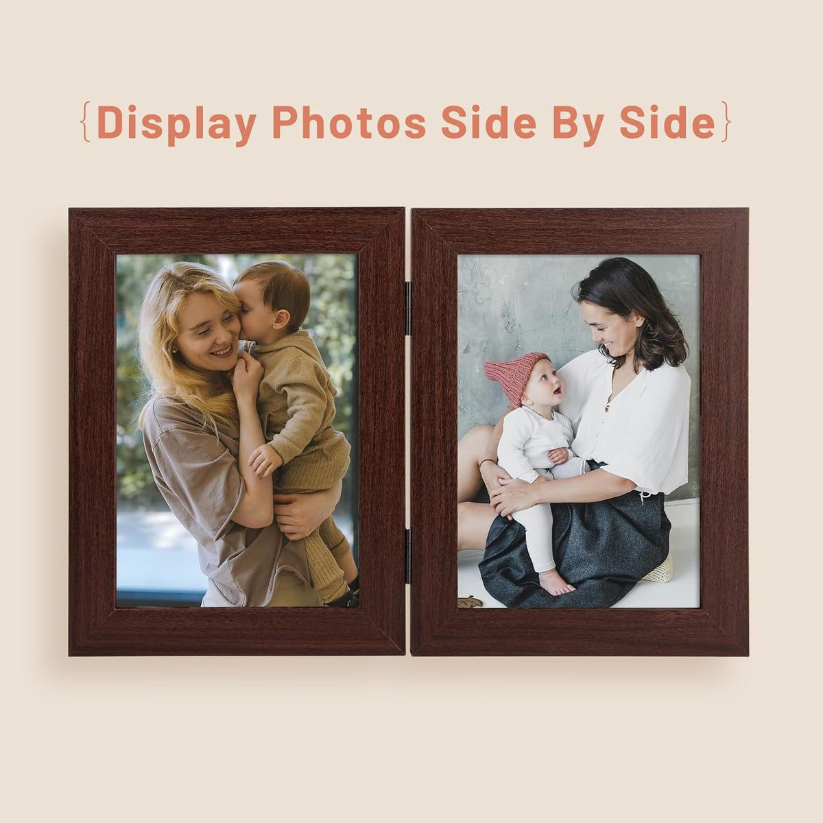 Golden State Art 5x7 Double Picture Frame, Hinged 2-Photo Frame,Brown 1Pack
