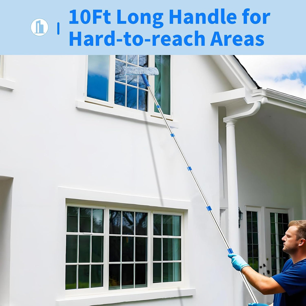 10Ft Window Squeegee with Long Handle, Window Washer for High Windows Glass