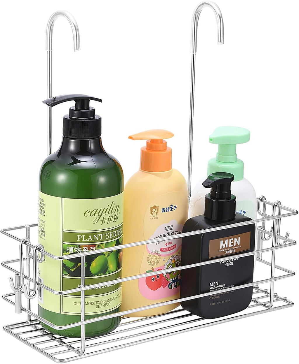 1-Tier Shower Caddy Hanging Shower Rack with Hooks Over The Door