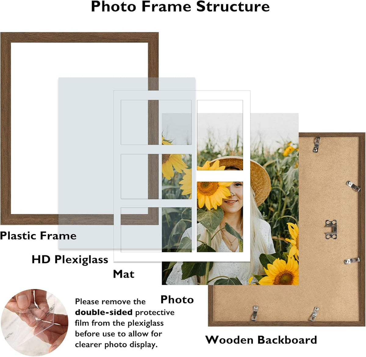JCJMY 11x14 Picture Frame, 4x6 Collage Picture Frame, Display 5 Pcs 4x6 Photos or 11x14 Picture, Five Opening 4x6 Collage Frame for Wall Hanging, Lightweight 4 x 6 Multi Pictures Frame, Brown
