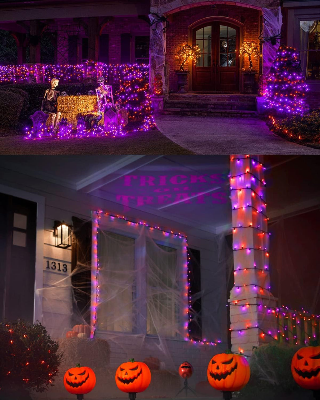 ODEETRONIC Purple & Orange Outdoor Halloween String Lights, 164 ft, 500 LED