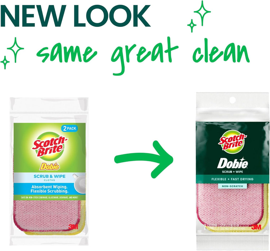 Scotch-Brite Dobie Sponge Cloths | Scrub & Wipe | Non-Scratch | Absorbent | 2 Pack