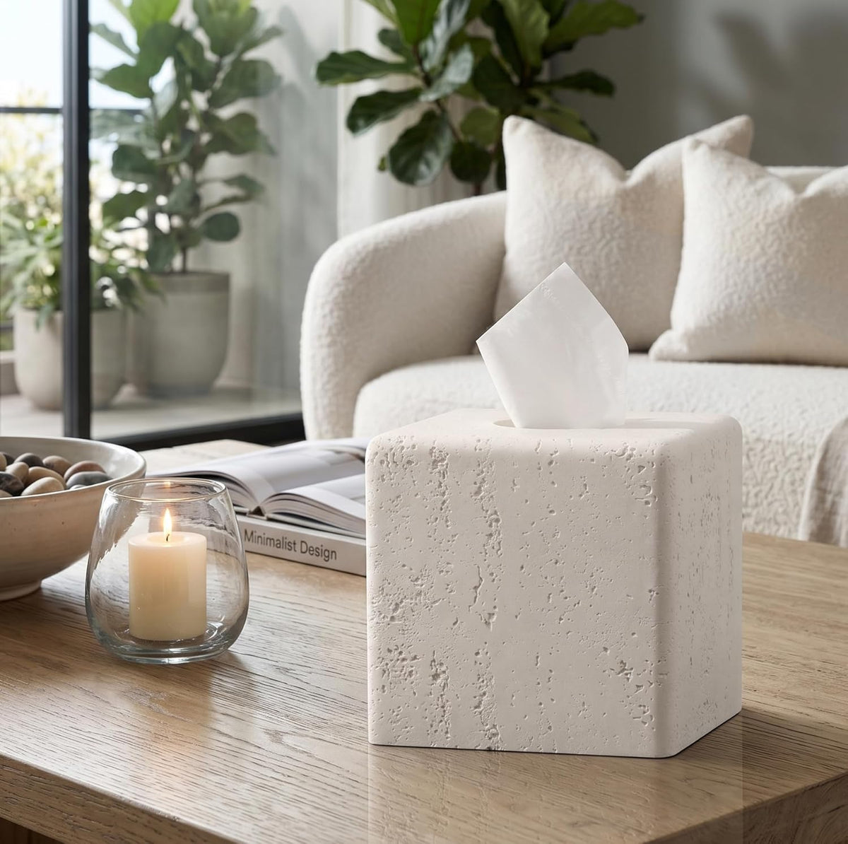 Tissue Box Cover Square, Modern Facial Tissue Holder, Off White