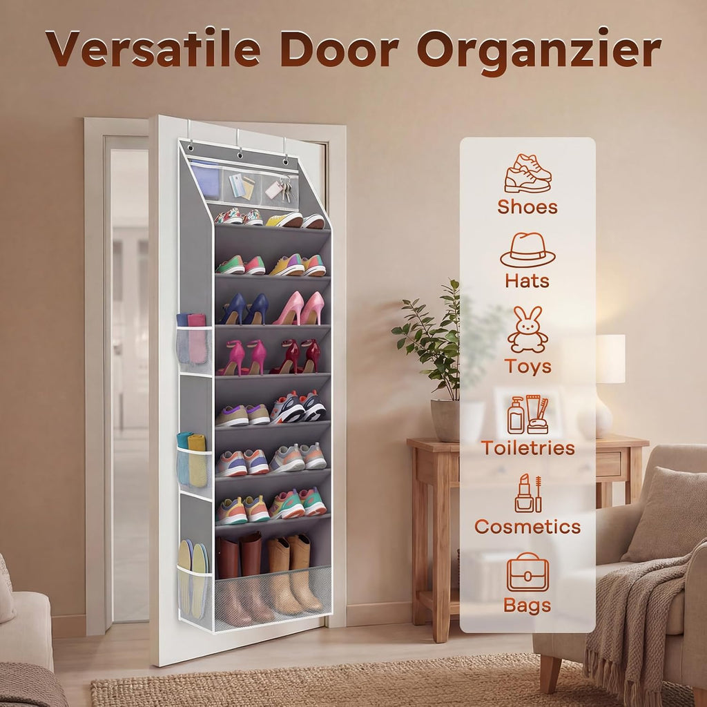 Over the Door Shoe Organizer, 8 Tier Hanging Shoe Organizer with Pockets,