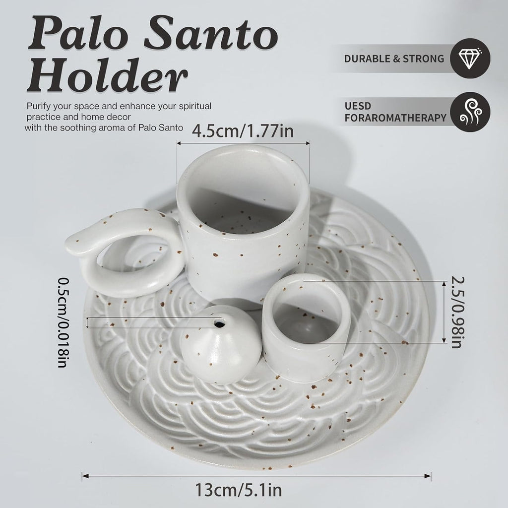 5 in 1 Ceramic Palo Santo Burner Holder for Sage, Incense Sticks & Candle