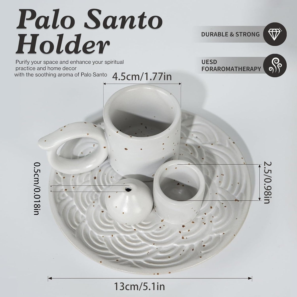 5 in 1 Ceramic Palo Santo Burner Holder for Sage, Incense Sticks & Candle