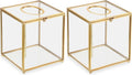 Sumnacon Square Clear Glass Tissue Box Cover -Dainty Cube Tissue Box Holder, Gorgeous Gold Facial Tissue Holder for Dresser Bathroom Bedroom Home Office Bar Restaurant Decor (Pack of 2)