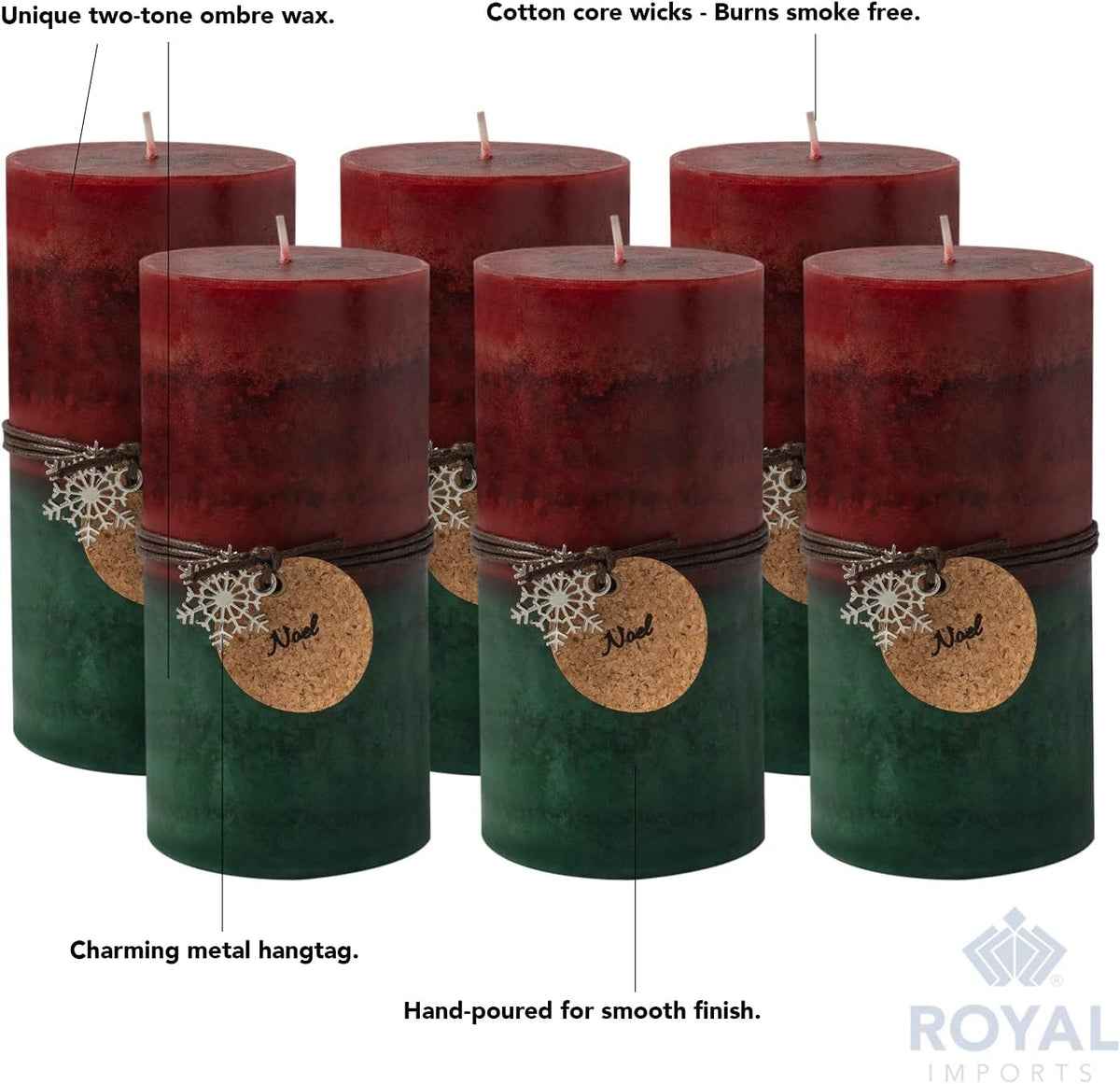 Royal Imports Christmas Candles 6" Red Green Ombre Pillar Candles 6PCS